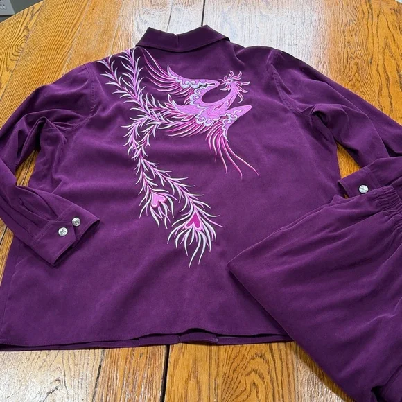 Bob Mackie Wearable Art vintage purple pants set. Embroidered.Zip front. Size XL - Picture 3 of 15